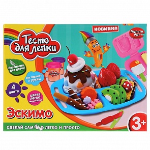 Набор теста для лепки Эскимо, 4 цвета теста 35 гр, формы для эскимо, аксессуары (MultiArt, B1687655-PD (72))